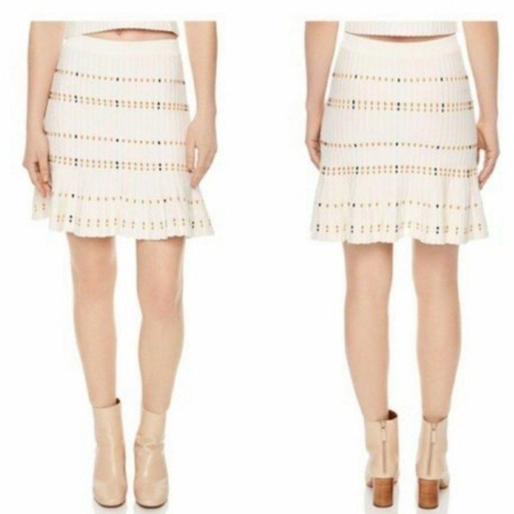 Sandro Cream Eyelet Knit Flared Mini Skirt